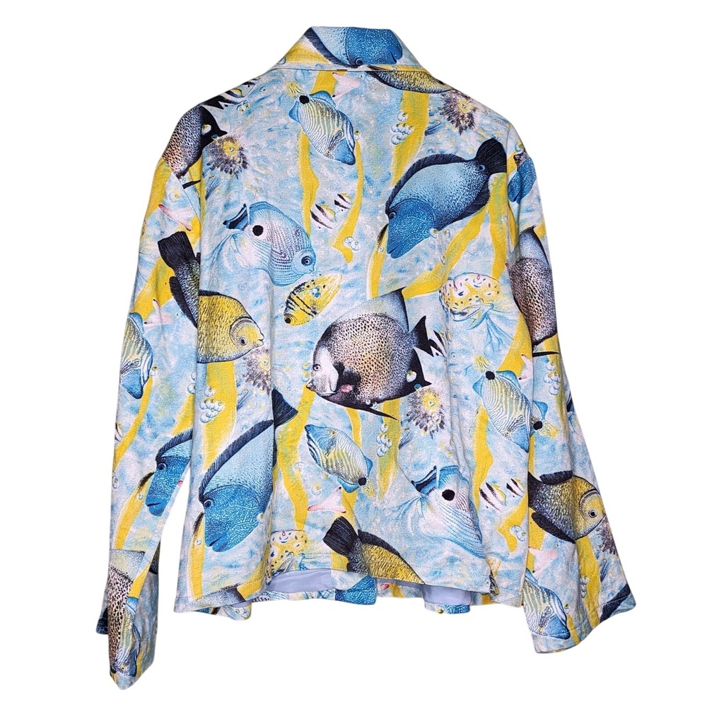 Multiples Button Up Jacket Multicolor Fish Beach … - image 2